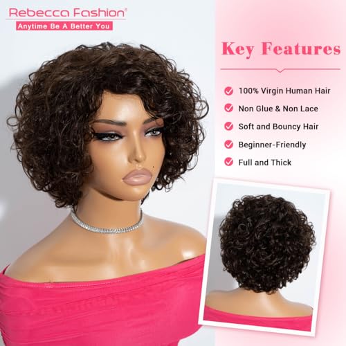 Short Curly Bob Wig for Black Women - 100% Human Hair, Chocolate Brown