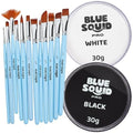 Blue Squid PRO Face Paint - Classic Black and White (30gm), 12 Brushes, Professional Water Based Single Cake Face & Body Paint Makeup Supplies for Adults Kids Halloween Facepaint