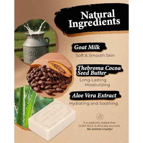 Australian Goat Milk Soap,Helps Moisturize,Smooth & Cleanse Skin,Triple-milled Bar Soap with Cocoa Butter,Aloe Vera and Pure Plant Oil,Body Soap Bars 6.3 oz for Adults & Babies,Pack of 4