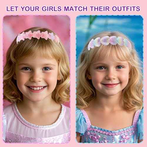 Headbands for Girls 6 Pack Toddler Headbands Glitter Kids Hairband Cat Bow Heart Star Crown Hair Accessories for Toddler Girls Teens