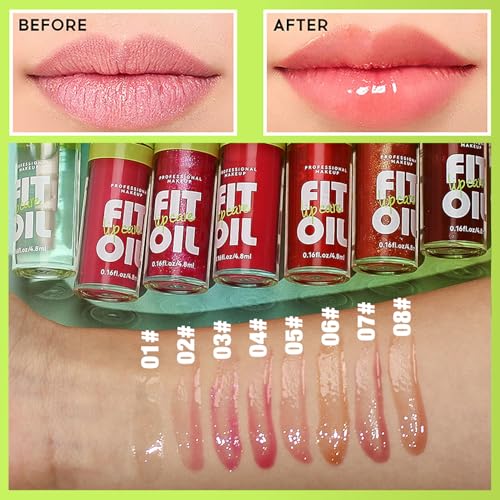 4 Colors Lip Oil Lip Glaze, Big Brush Head Hydrating Lip Glow Oil, Transparent Toot Tinted Nourishing Repairing Lightening Lip Lines & Long Lasting Fresh Clear Smooth Lip Care (Set B)