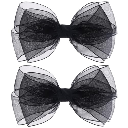 ZOLYCO Large Big 6 Inch Organza Double Hair Bow Clip Party Alligator Mesh Hair Accessories for Women Teens Girls Kids 2 Pcs (Black)