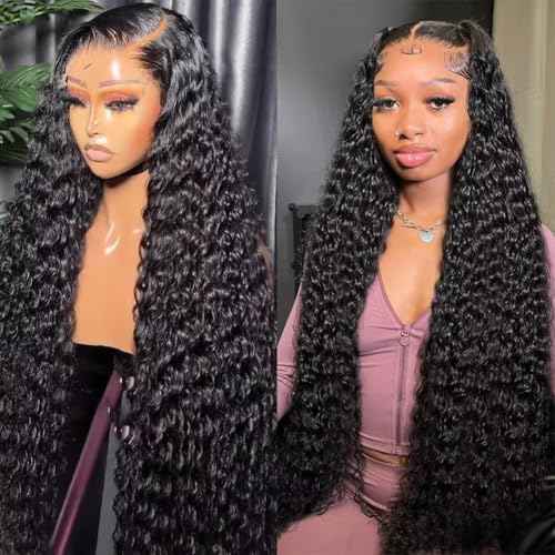 MSGEM Deep Wave Lace Front Wigs Human Hair Deep Curly 13x6 HD Lace Front Wigs Human Hair 180 Density 24 inch 12A Curly Hair Transparent Lace Frontal Wigs for Women Pre Plucked Natural Color