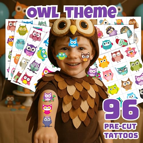 96-Piece Owl Temporary Tattoos for Kids – Party Favors