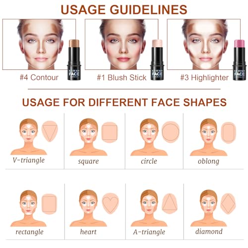 3-Piece Contour Stick Kit with Blush Bronzer Highlighter - Light Fair