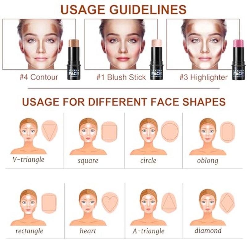 3-Piece Contour Stick Kit with Blush Bronzer Highlighter - Light Fair