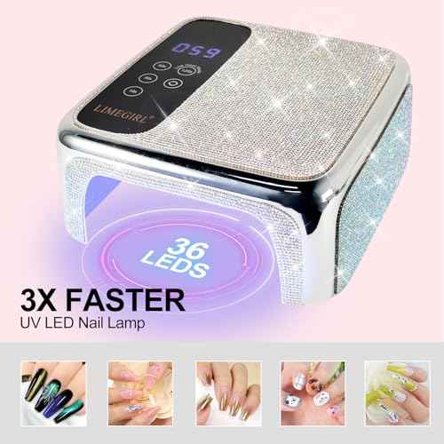 UV LED Nail Lamp Cordless, Professional UV Light for Gel Nail Polish, Fast Curing Lamp Nail Dryer with 4 Timers & LCD Touch Display, for Salon-Grade Gel Nails - Sparkling Diamond UV Nail Lamp (White)