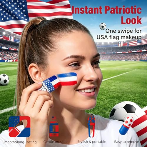 Patriotic 3-in-1 Face & Body Paint Sticks - Waterproof Red White Blue USA Flag