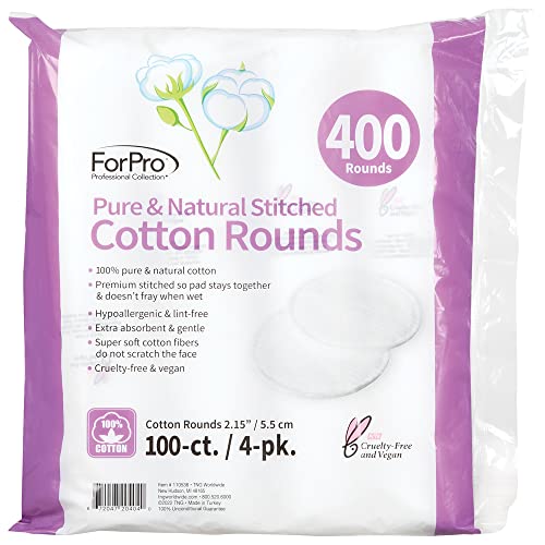 ForPro Cotton Rounds 400-Count - Lint-Free Makeup Remover Pads