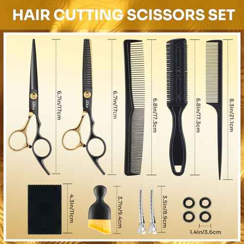 Hair Cutting Scissors Shears Kit, 6.7¡±Barber Shears, Professional Thinning Shears for Hair Cutting & Haircut Scissors for Barber/Salon/Home/Men/Women/Kids/Adults Shear Sets (Black)