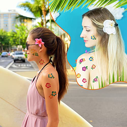 240 Pc Hibiscus Glitter Temporary Tattoos Hawaiian Party