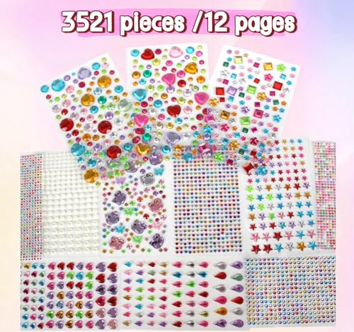 3521 Self-Adhesive Craft Jewels & Gems Stickers, 12 Sheets
