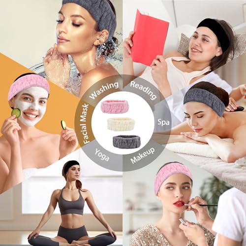 Microfiber Spa Headband 3-Pack - Soft Terry Cloth for Face & Makeup