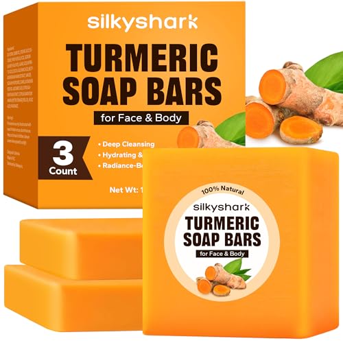Turmeric Soap Bar (3 Pack), Organic Turmeric Soap for Face & Body, Hydrating & Nourishing, Gentle Cleansing with Shea Butter, Argan Oil & Aloe Vera