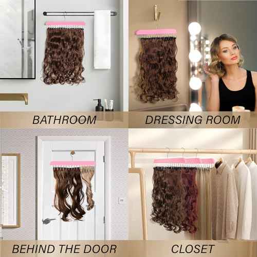 Hair Extension Holder and Hanger for Styling, Washing, and Organizing Clip Ins - Weft Holder (Pink)