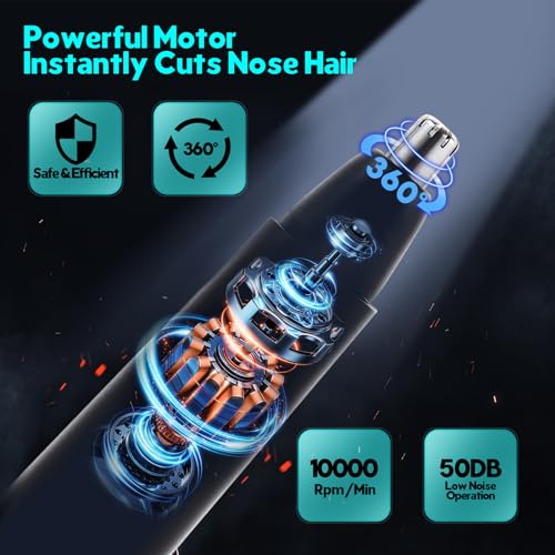 FEITA Ear and Nose Hair Trimmer for Men, Electric Cordless Men Rechargeable Nose-Hair Trimmer, 360 Rotating Dual-Blade Waterproof Noses Clippers, Dad & Men's Gifts for Him, Black