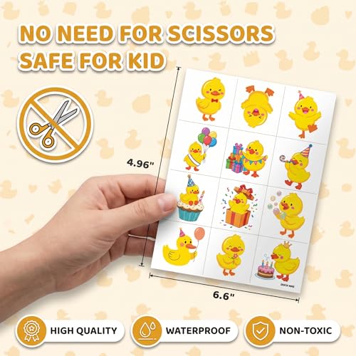 96 PCS Pre-Cut Duck Temporary Tattoos for Kids