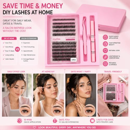 Natural Lash Clusters Kit 120Pcs | CC-Curly 8-16MM Clear Band