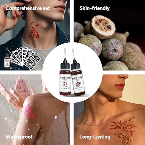 Temporary Tattoo Kit - 12 Colors Ink & 120 Stencils