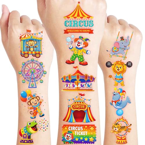 96 Carnival Temporary Tattoos for Kids - Colorful Fairground Designs
