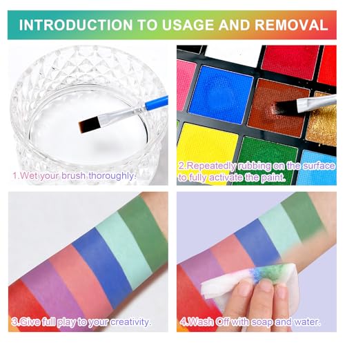 YBUETE 15-Color Face Paint Palette - Water Based, Easy Off