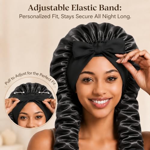 Kemispary Double Layer Satin Bonnet for Long Hair - 33-43"