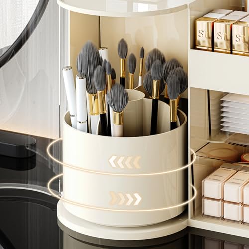 Large Cosmetic Organizer with Rotating Brush Holder & Drawers