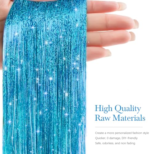Hair Tinsel 8 Pack 1600 Strands 50" Lake Blue Heat Resistant