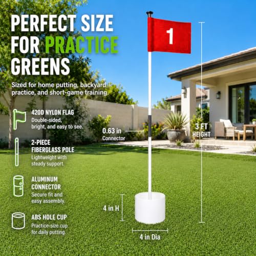 3FT Fiberglass Golf Flagsticks Set with Flags and Cups - Portable Practice Poles for Backyard & Indoor Putting Green