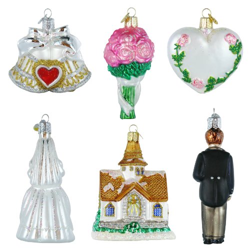 Wedding Collection Set of 6 Glass Old World Christmas Ornament 14011