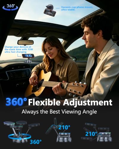 15W MagSafe Car Charger Mount with Dual Input & 360° Rotation