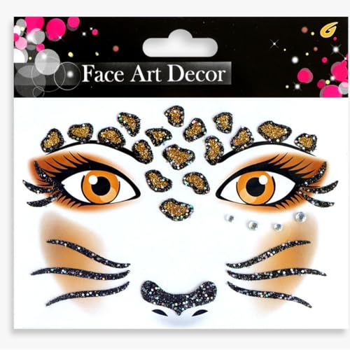 Glitter Animal Face Tattoo Stickers - 2 Sheets Halloween Costume