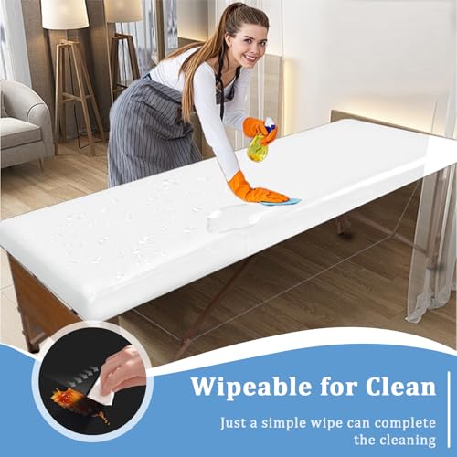 Leather Massage Table Cover Protector Wipeable Massage Table Cover Fitted Replacement Sheet Covers for Massage Bed/Spa Bed/Lash Beds, Fits 28-32" Wide (Pure White, 1Pcs)
