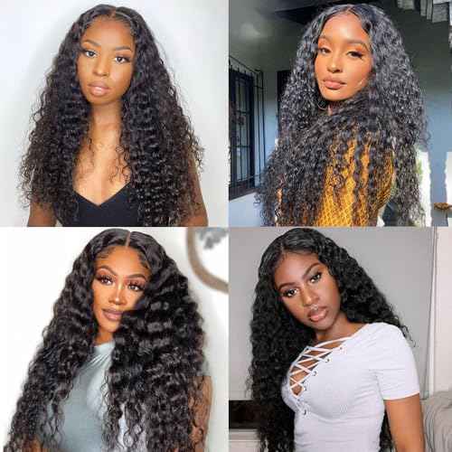12A Deep Wave Human Hair Bundles Deep Wave Curly Bundles Human Hair 100% Unprocessed Brazilian Virgin Remy Wet and Wavy Human Hair Weave Bundles Natural Black 1 Bundles 24 Inch