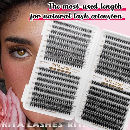 Lash Extension Kit 30D+40D+50D+60D DIY Lash Clusters 640pcs Cluster Lashes Individual Lashes Eyelash Extension Kit with Lash Bond and Seal,Lash Tweezers(30D+40D+50D+60D Kit,10-16mm)