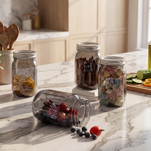 WELLIFE Wide Mouth Mason Jars 32 OZ, 6 Pack Mason Jars for Decor & DIY Crafts, Black Glass Storage Jars, Airtight jar, Fermenting, Pickling, Meal Prep