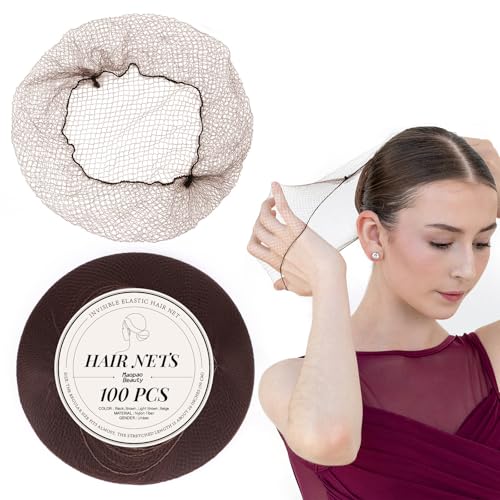 100Pcs Brown Hair Nets 20 Inch - Elastic Bun & Dance