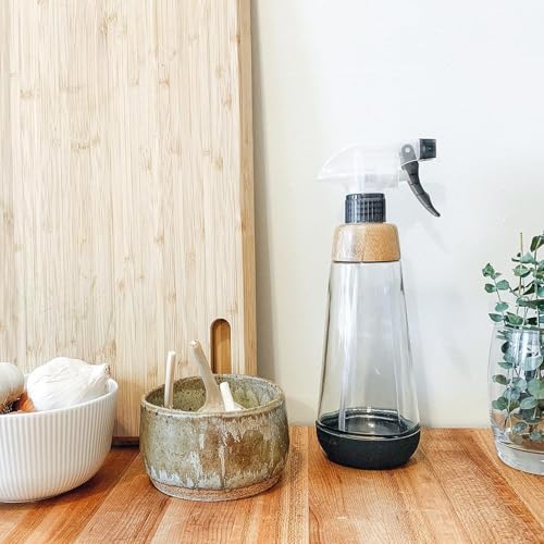 Gray 16oz Refillable Glass Spray Bottle with Bamboo & Silicone - Multi-Use