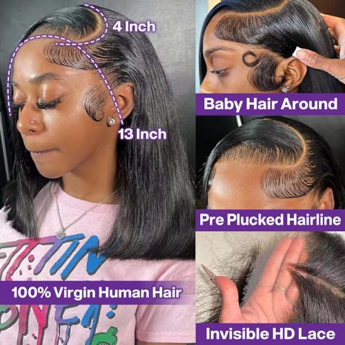 Bob Wig Human Hair 13x4 HD Lace Frontal 14 Inch Straight