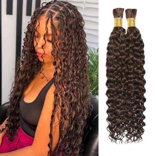 Human Braiding Hair for Boho Knotless Braids Bulk Curly Bundles Human Hair for Micro Braiding Wet and Wavy Water Wave No Weft Human Hair Extension for Box Boho Braids 100g (4#,20inch)