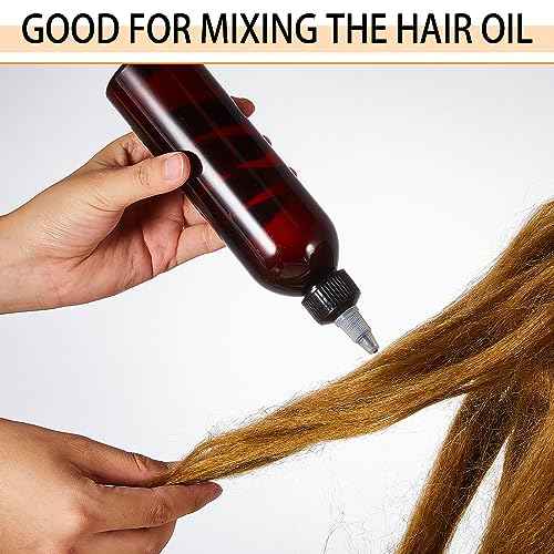 Barydat 12 Pcs Applicator Bottles for Hair, Squeeze Hair Oil Applicator Bottle Refillable Empty Plastic Bottles, Twist on Top Cap with Open Close Nozzle and 2 Funnels(8 oz,Amber)