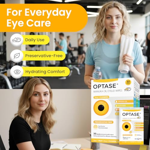 OPTASE Manuka Oil Eyelid Wipes, 30 Count ? Eyelid Cleansing Wipes with Natural Manuka Oil ? Preservative-Free Formula for Daily Hygiene and Eye Lid Comfort - Doctor Recommended Eye Lid Cleaning