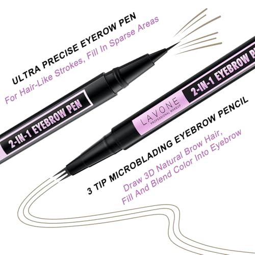 LAVONE 2-In-1 Waterproof Eyebrow Pencil, with 3 Tip Microblading Eyebrow Pen and Ultra-Precise Brow Pencil, Dual-ended Eyebrow Brush - Blonde 01
