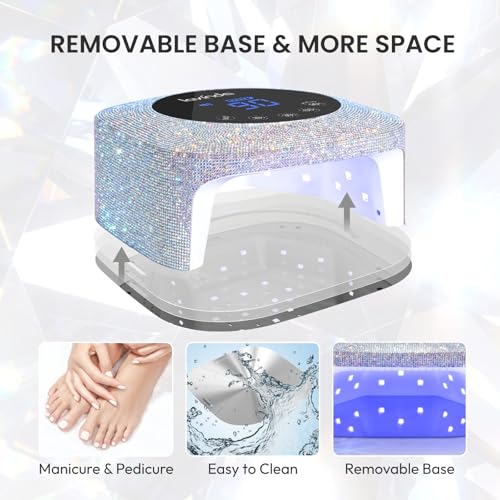 Lavinda Cordless UV LED Nail Lamp for Gel Nails with Rhinestones, Fast Curing & Large Space