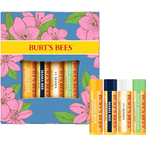 Burt's Bees Lip Balm Mothers Day Gifts for Mom - Balm Bouquet Set, Original Beeswax, Vanilla Bean, Cucumber Mint, Coconut & Pear Pack, Natural Origin Lip Treatment With Beeswax, 4 Tubes, 0.15 oz.