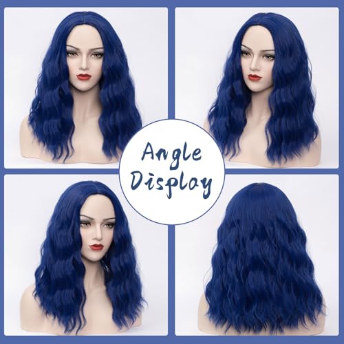 Dark Blue 18-Inch Curly Wavy Wig for Women Heat-Resistant Synthetic Hair Costume & Party Wear
