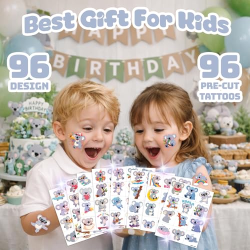 96 PCS Koala Temporary Tattoos for Kids | Party Favors