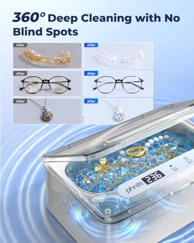 12OZ Ultrasonic Jewelry Cleaner for Watches Rings Glasses Dentures - White