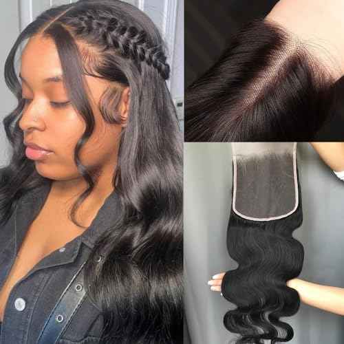 KRN HD Lace Closure, 0.11mm Ultra-thin Invisible Swiss HD Lace Closure with Tiny Single Knot Brazilian Virgin Human Hair Body Wave Closure HD Lace