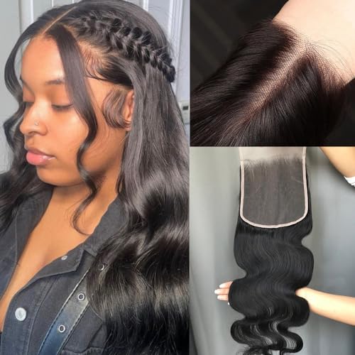 KRN 4x4 Real HD Lace Closure Only, 0.11mm Ultra-thin Invisible Swiss HD Lace Closure with Tiny Single Knot 12A Grade Brazilian Virgin Human Hair Body Wave Closure Pre Plucked with Baby Hair 20 Inch